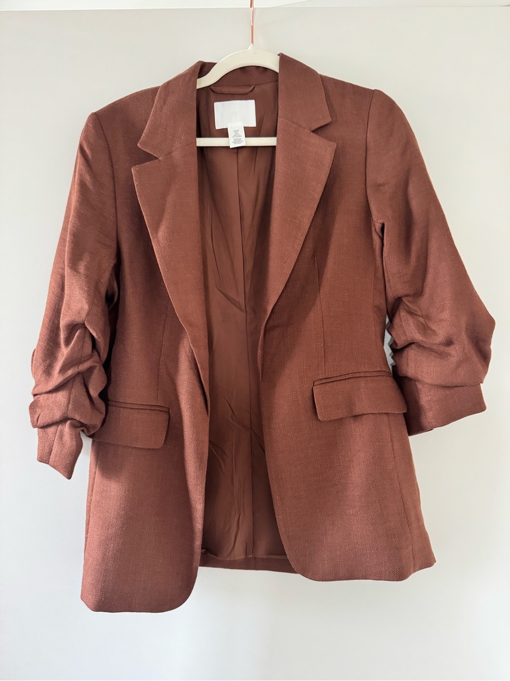 H&M Rust Brown Open-Front Textured Blazer